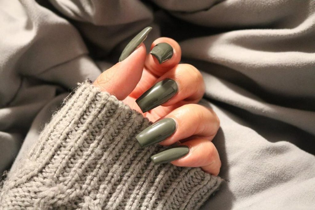 Olive Green Coffin Nails