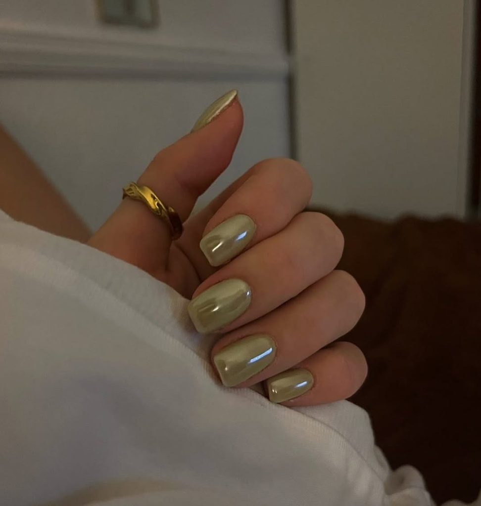 Olive Chrome Nails