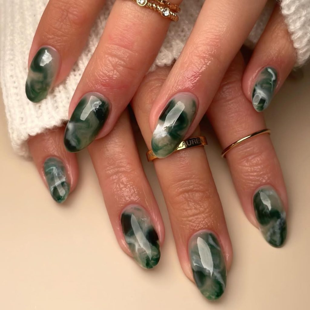 Olive Marble Nails