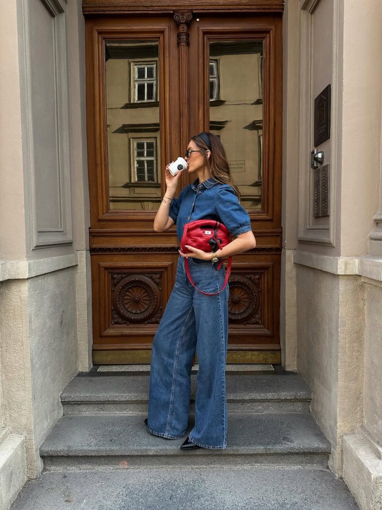 Denim on Denim with a Pop of Red