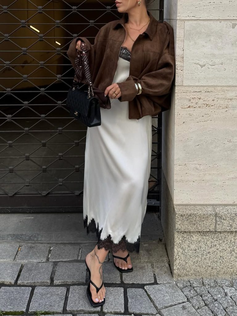 Slip Dress with a Suede Jacket