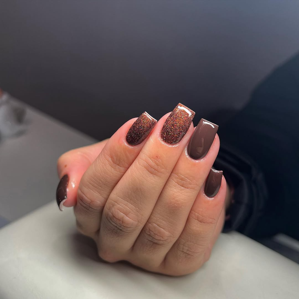 Brown Glitter Nails