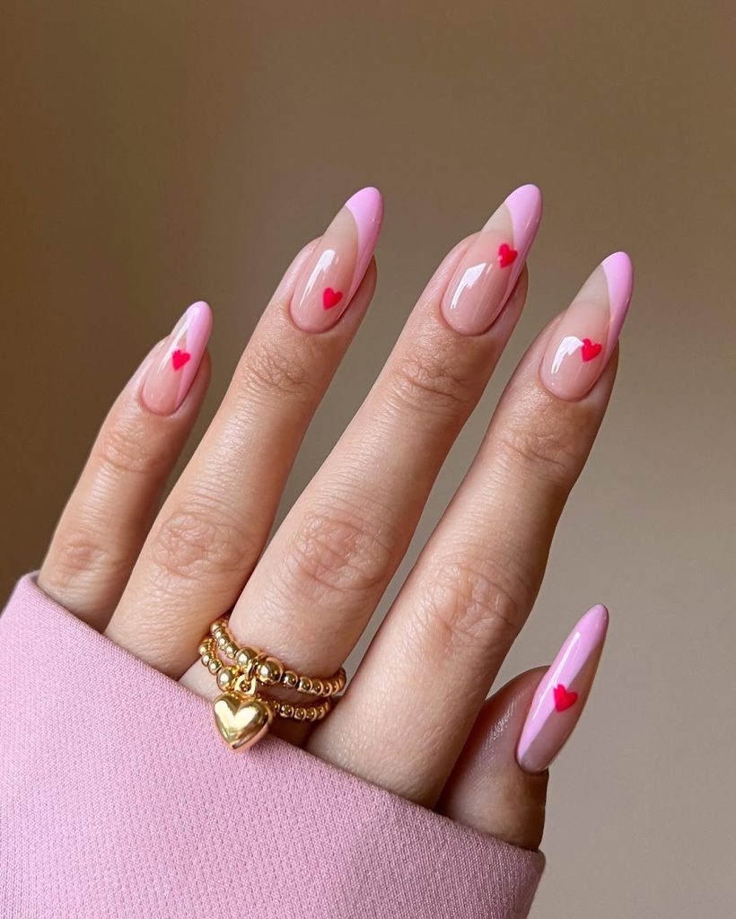Pink Heart Nails
