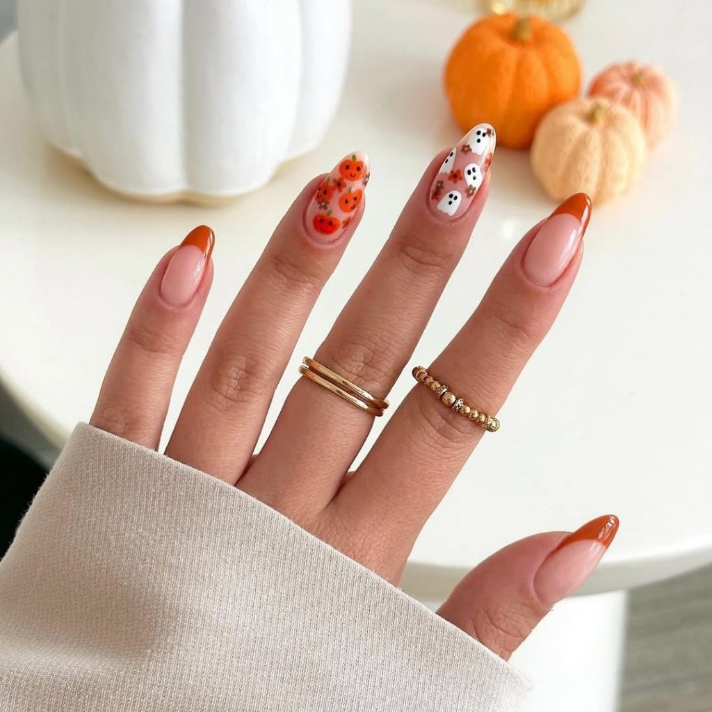 Pumpkin & Ghost French Tips