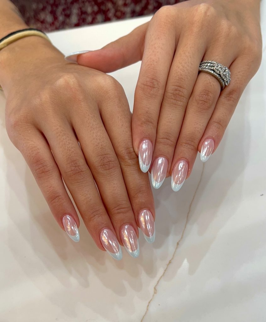 Iridescent Baby Blue French Tips