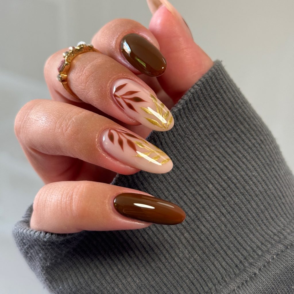 Neutral Beige with Leaf Art