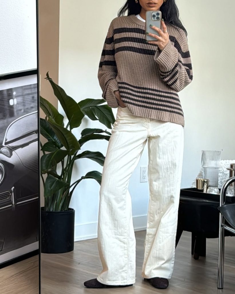 Striped Sweater & Cream Denim