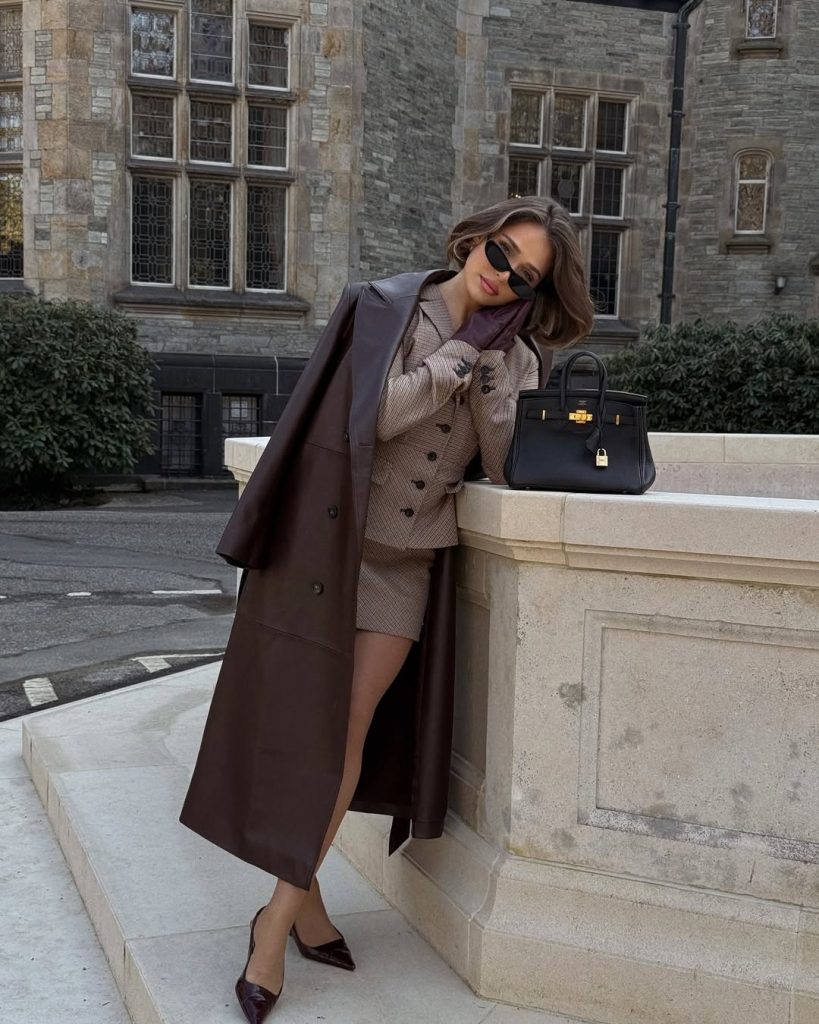 Brown Tweed Suit with Long Coat