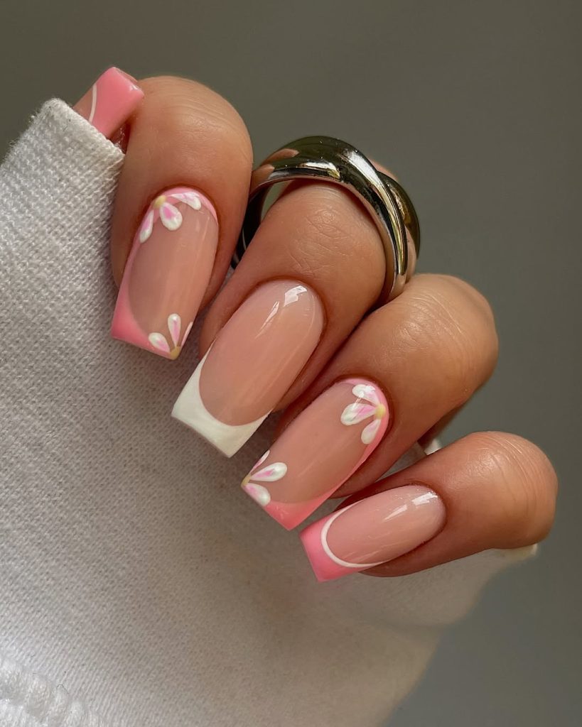 Pink Floral Nails