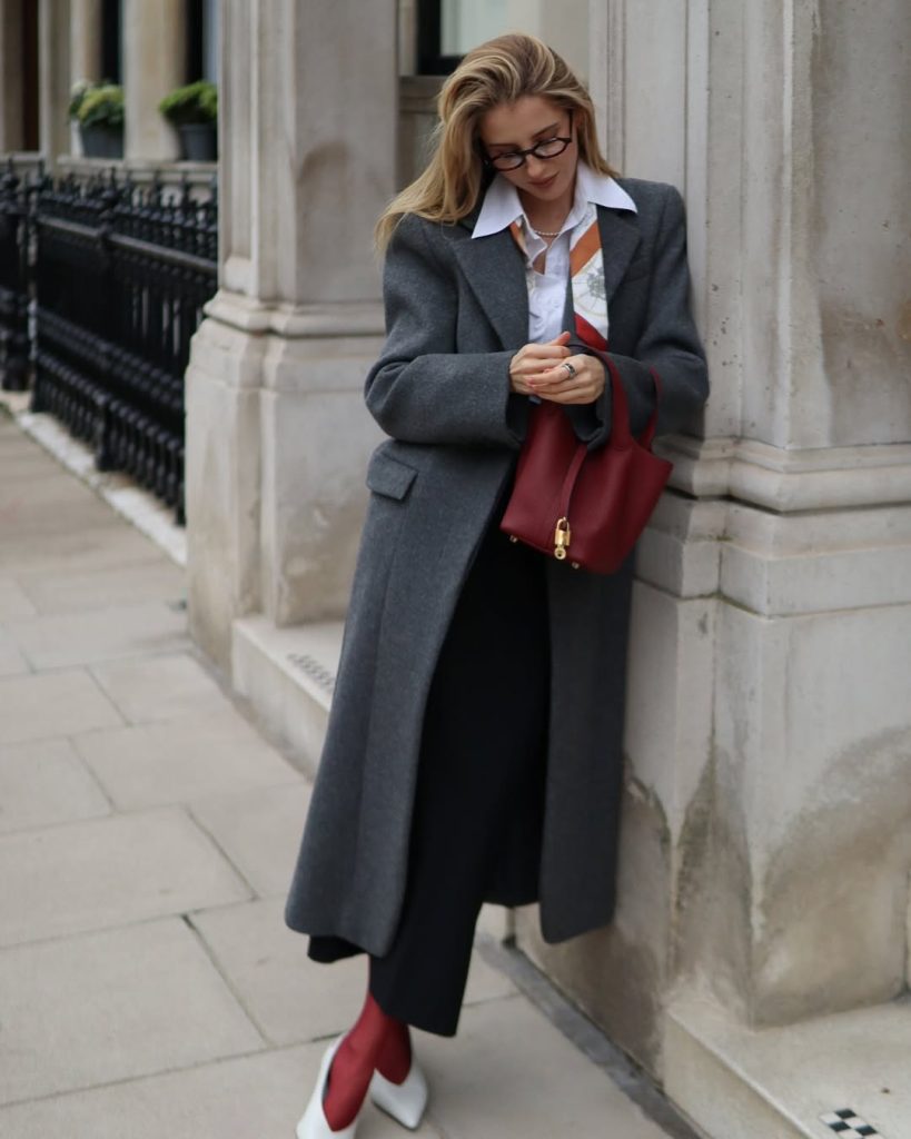 Grey Coat with Statement Tights