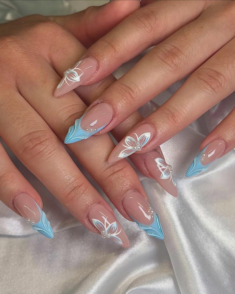 Butterfly Baby Blue Nails