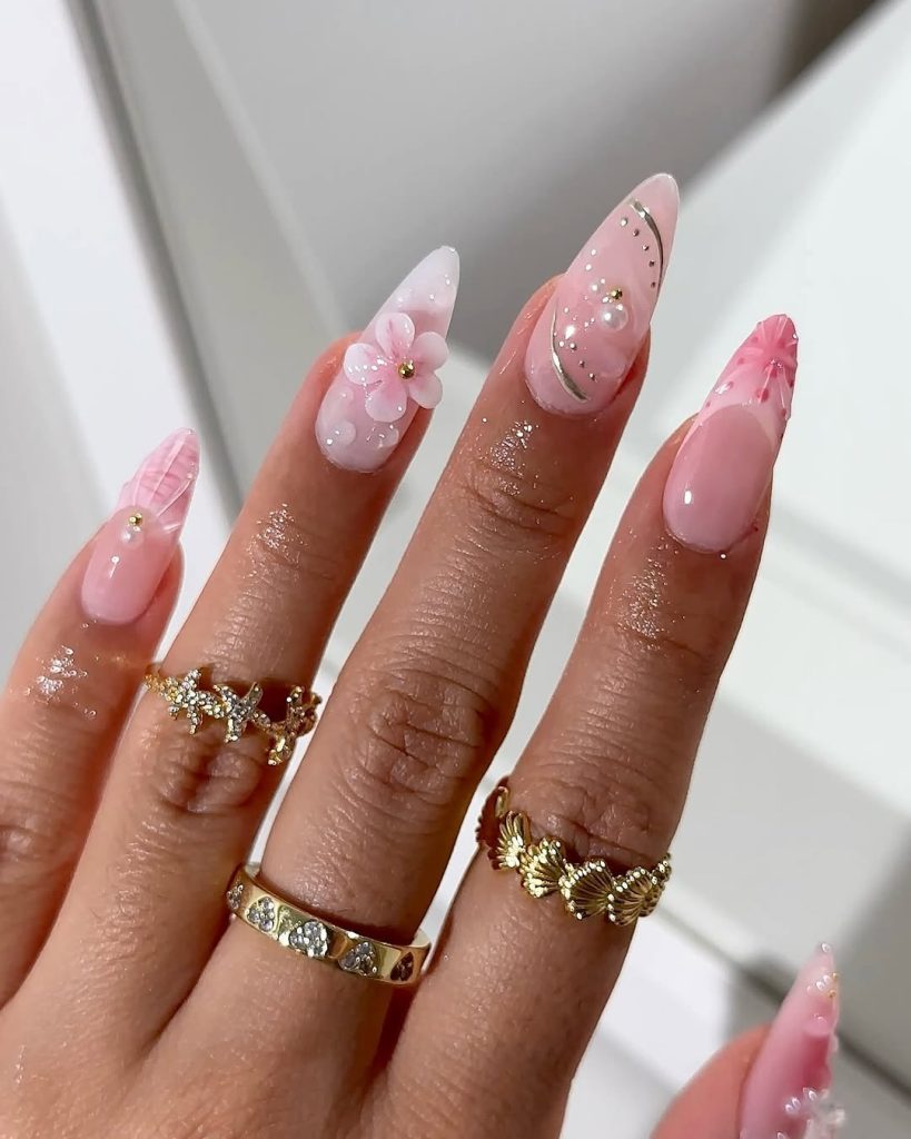 Pink Rhinestone Nails
