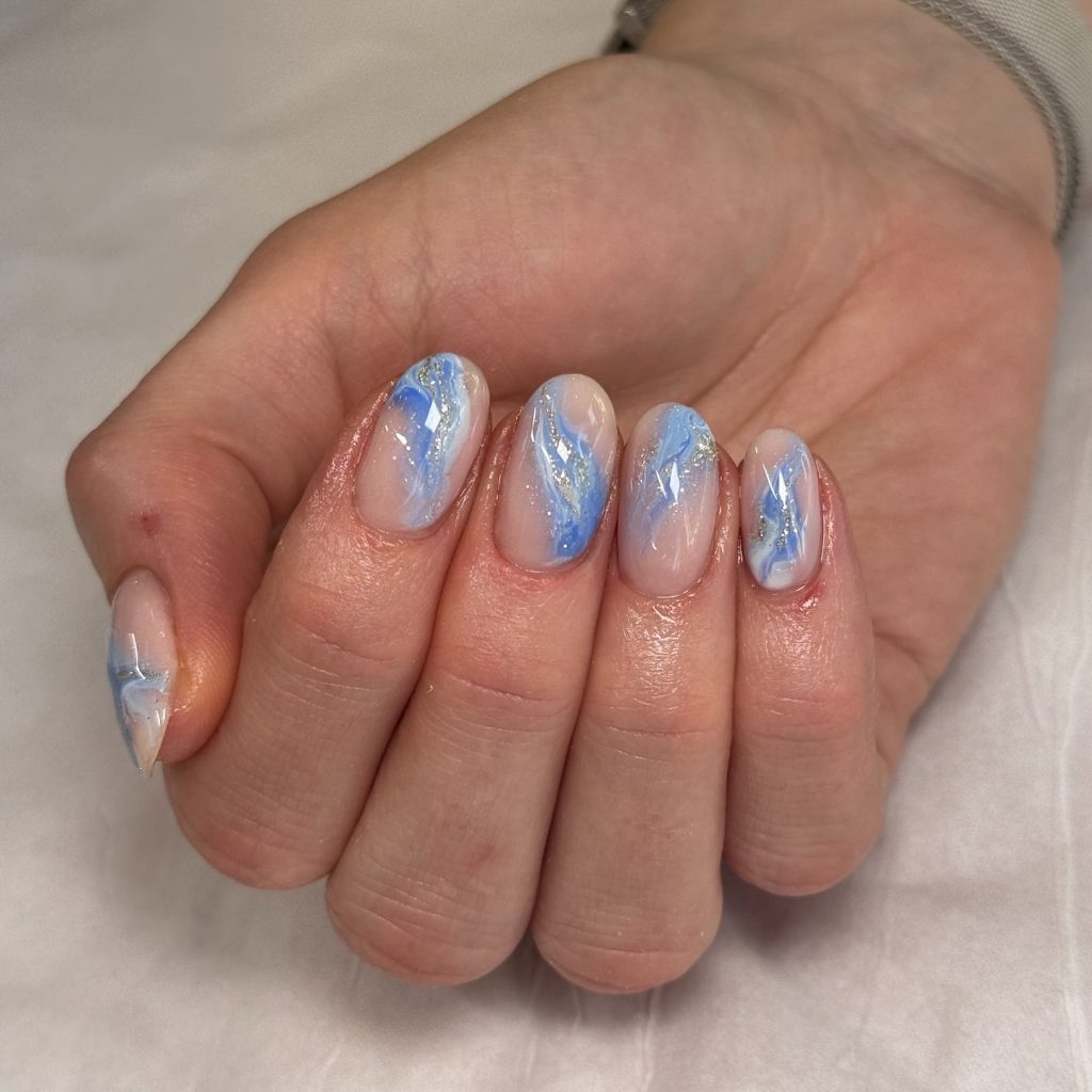 Baby Blue Marble Nails