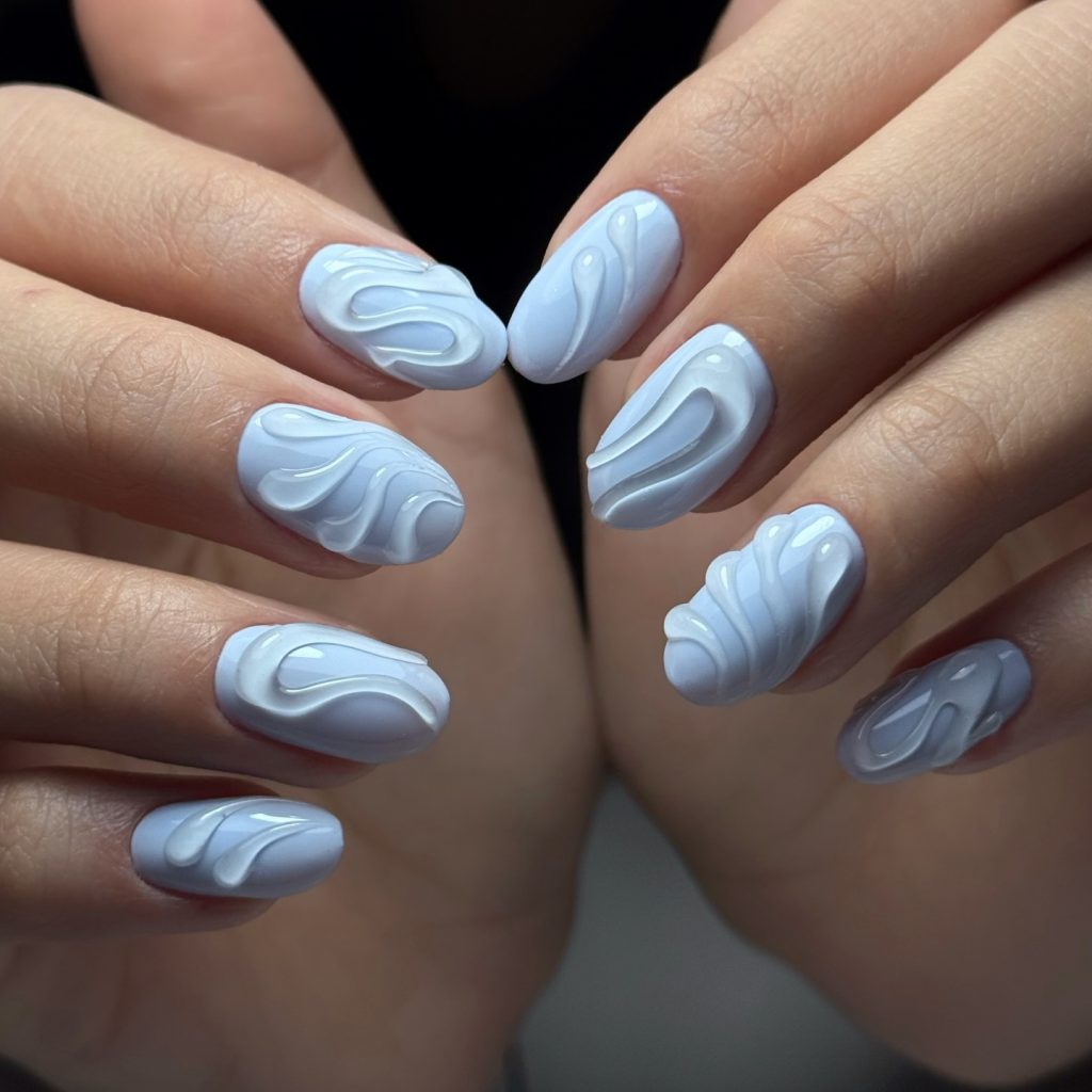 Baby Blue 3D Swirl Nails