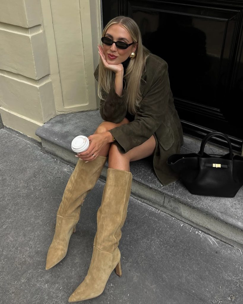 Olive Green Suede & Camel Boots