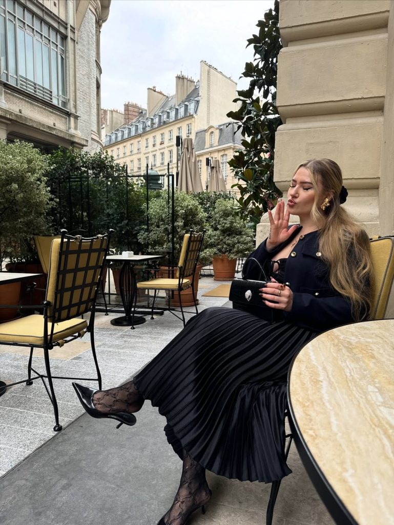 Pleated Black Skirt with Gold Details