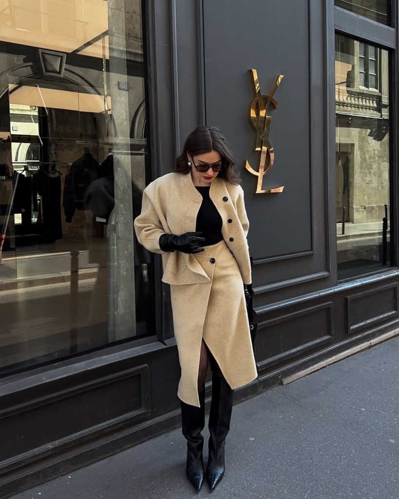 Beige Wool Set with Black Accents