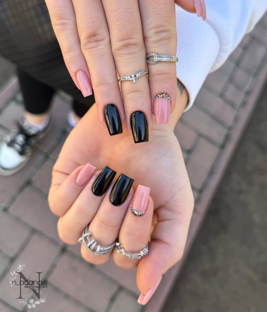 Black and Nude Nails
