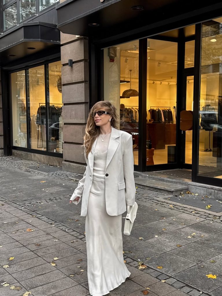 Ivory Satin Dress with a Blazer