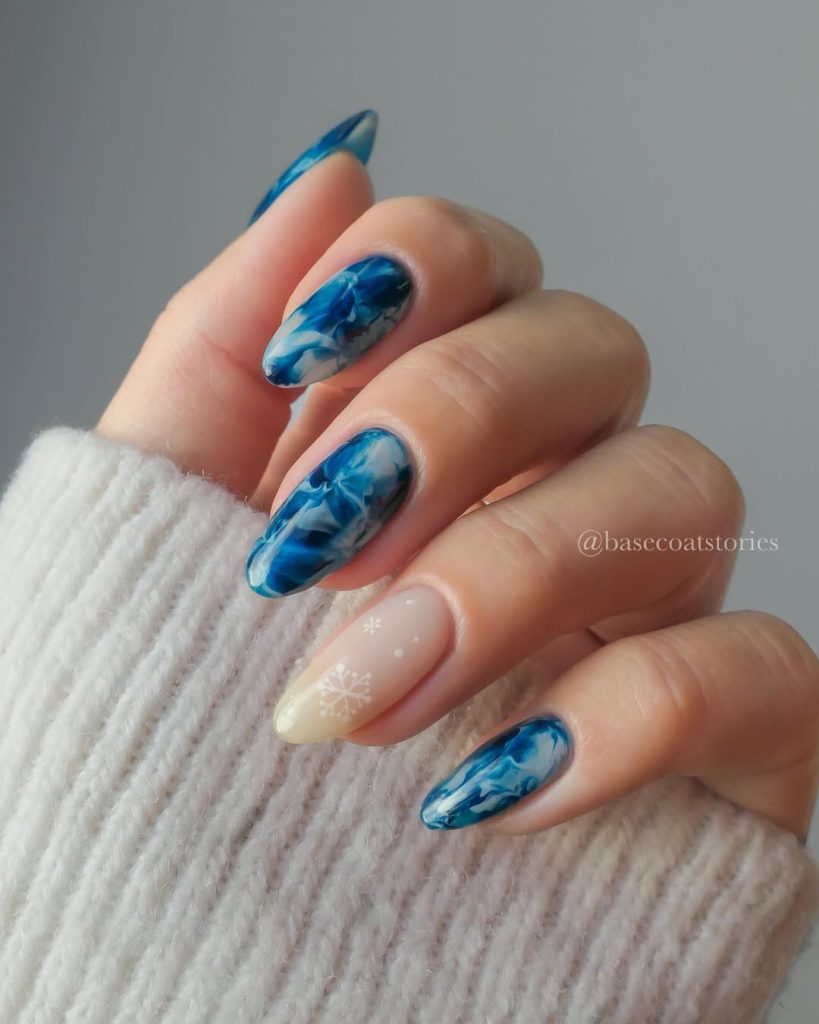 Frost-Kissed Blue Marble Nails