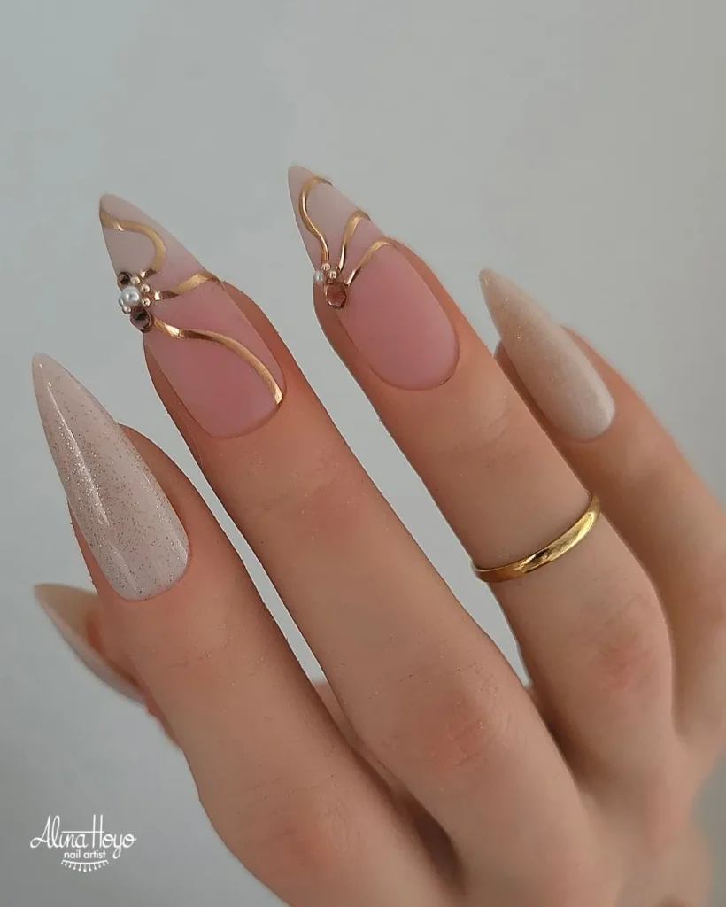 Matte Nude + Gold Lines