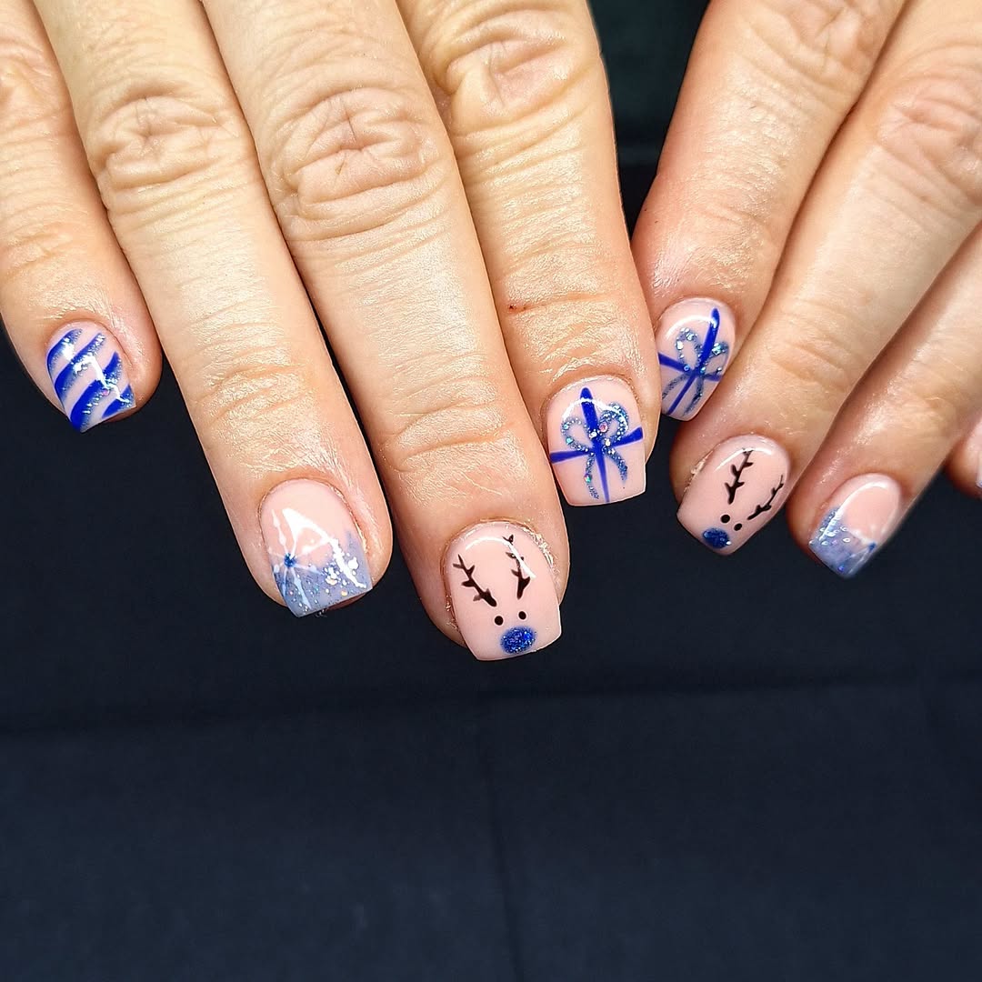 Blue Gift Wrap Nails
