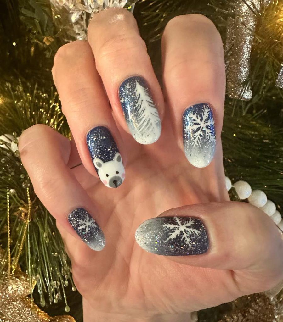 Blue Snowy Forest Nails