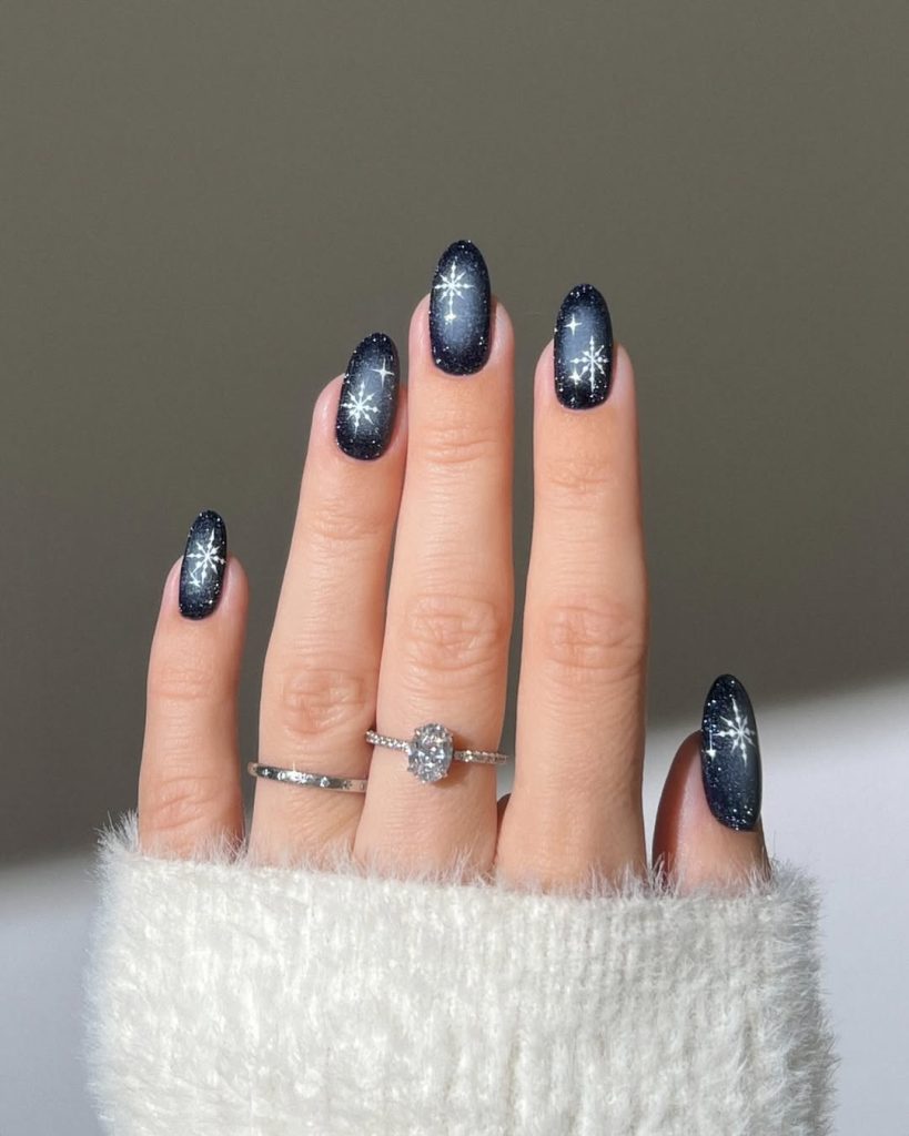 Night Sky Snowflake Nails