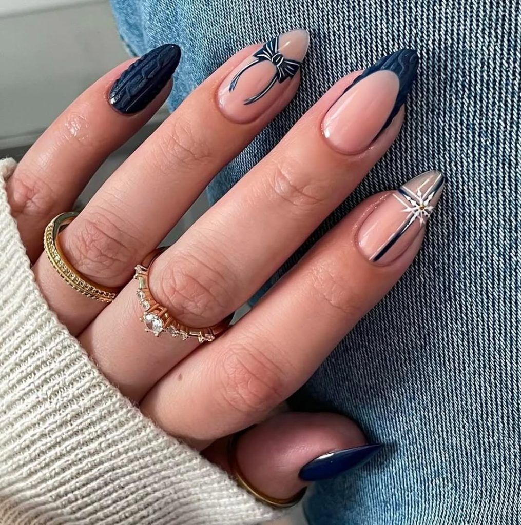 Bow & Cable Knit Navy