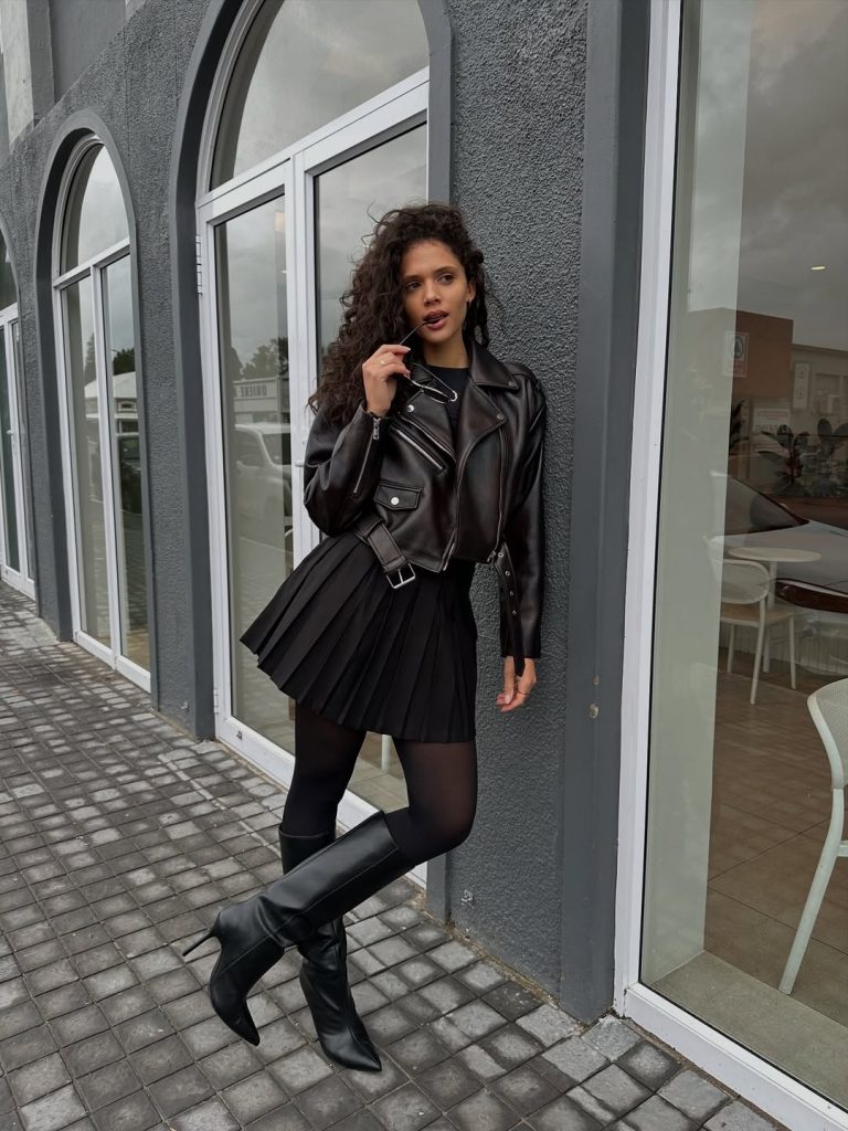 Moto Jacket With a Pleated Mini