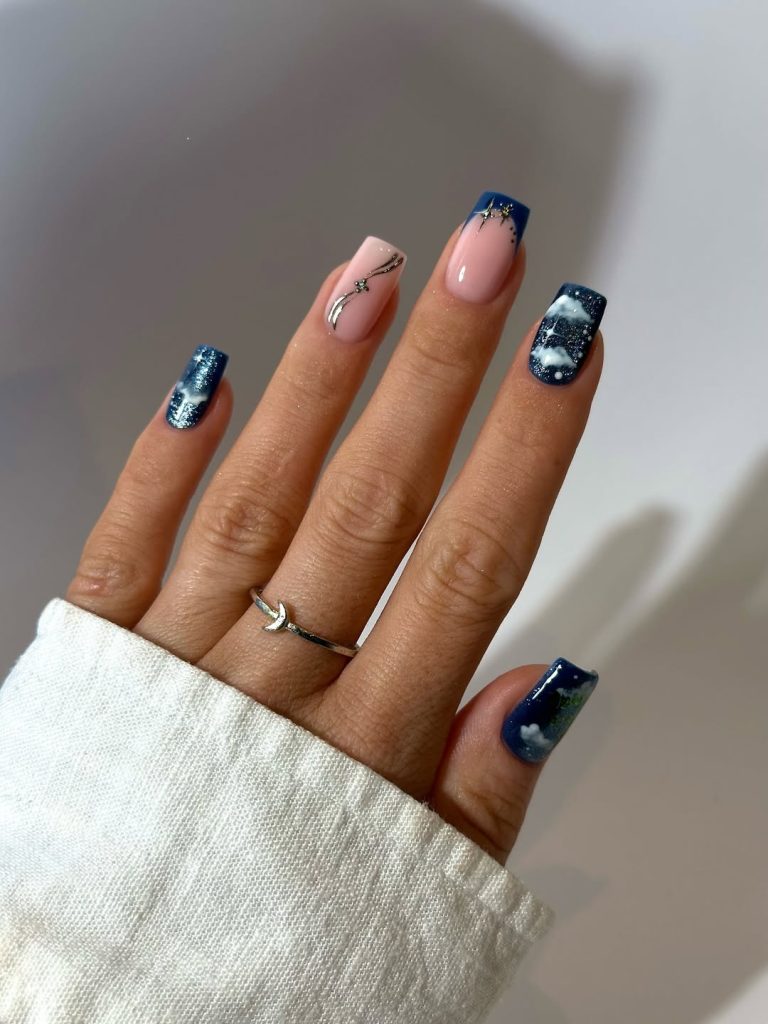 Navy Blue with Silver Snow Dust