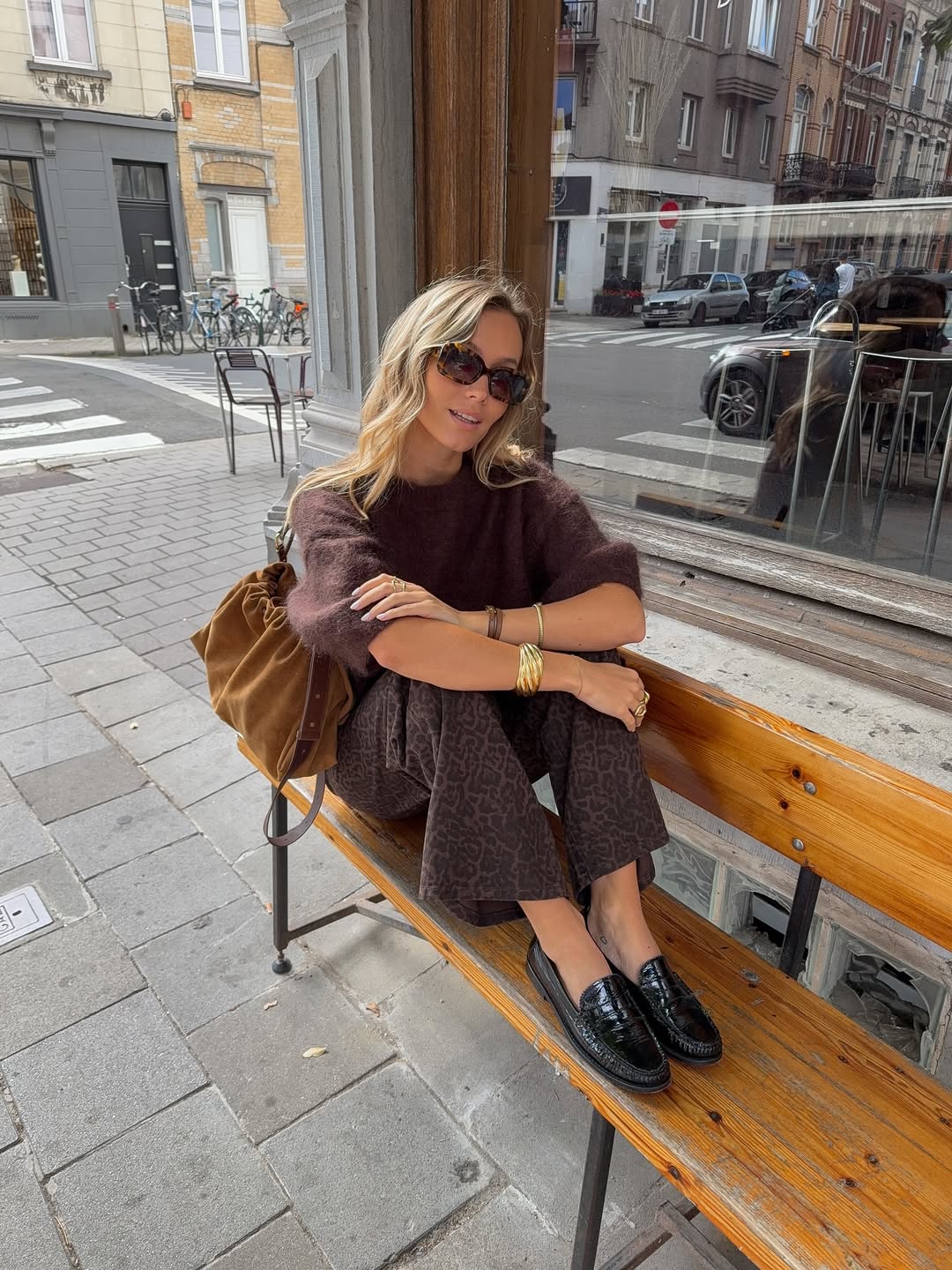 Brown Sweater + Patterned Trousers