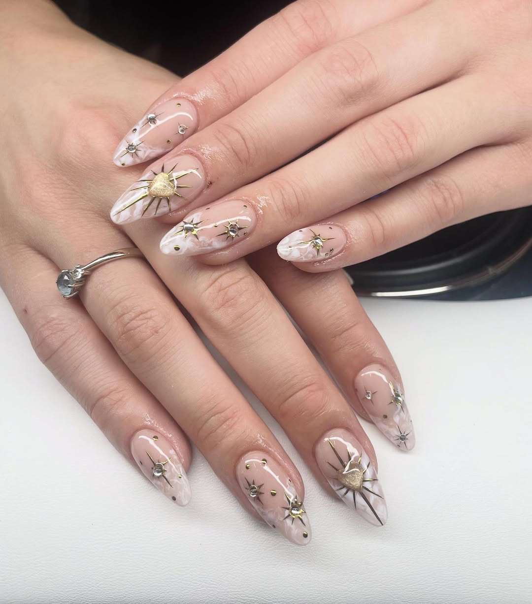 White Marble Celestial Nails