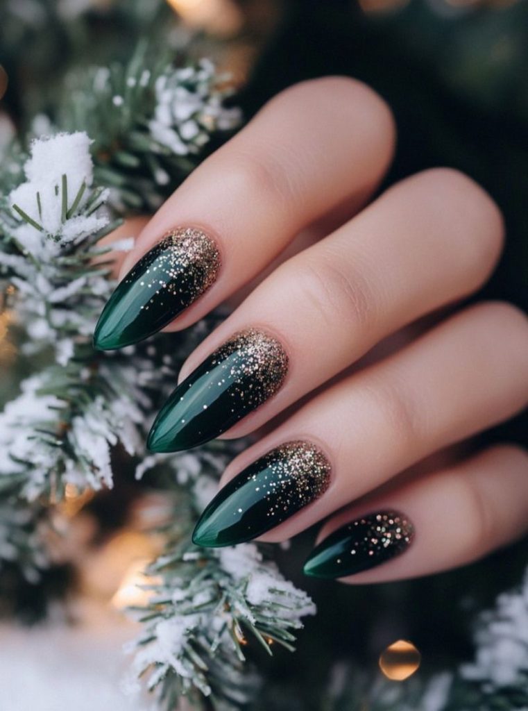 Emerald Frost Christmas Nails