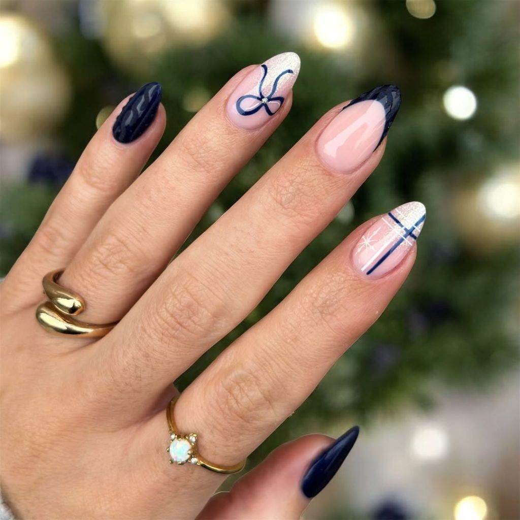 Blue Plaid Holiday Nails