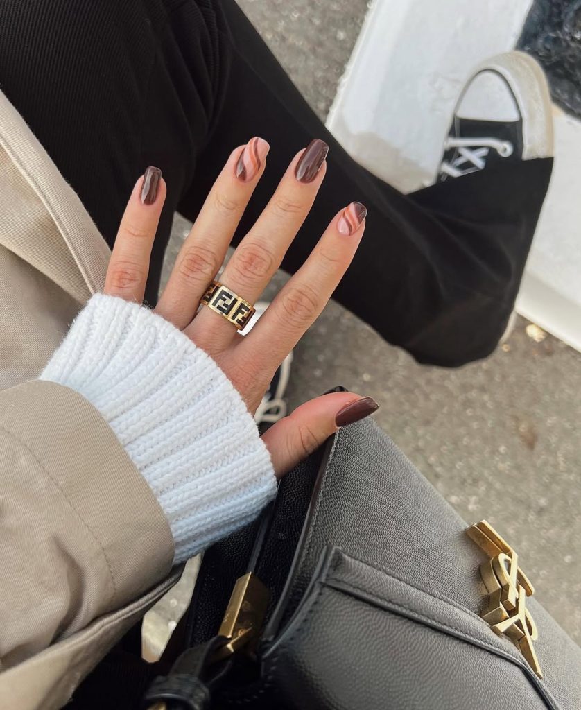 Brown Swirl Nails