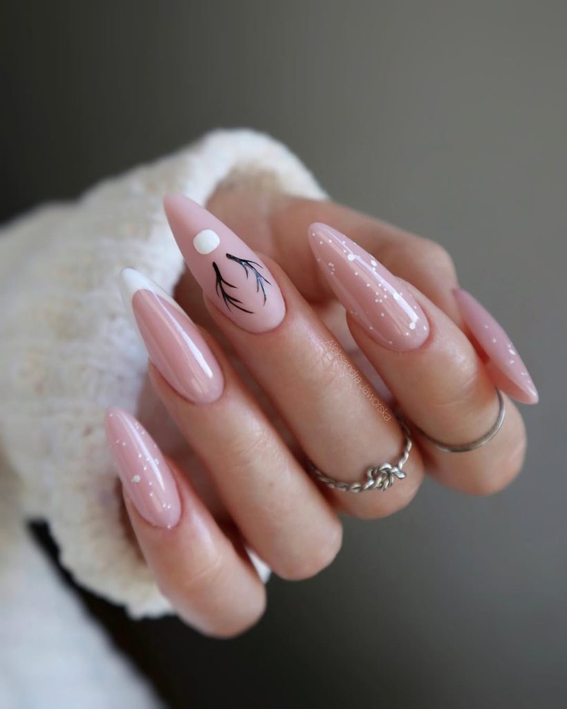 Pink Reindeer Accent Nails