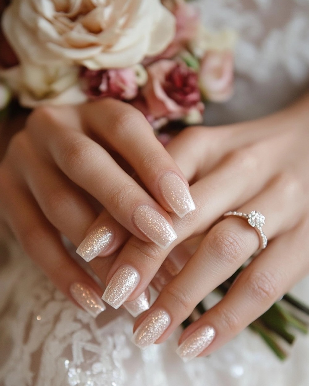 Ivory Nails with Micro Glitter