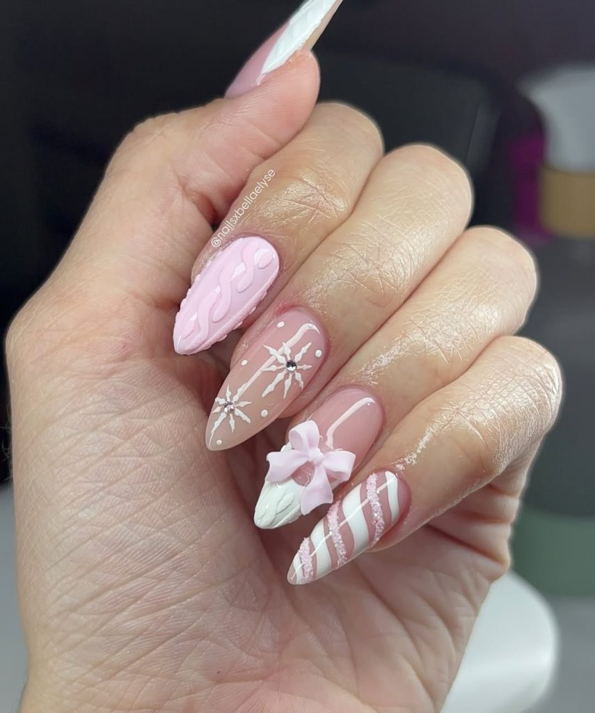 Pink Sweater Texture Nails