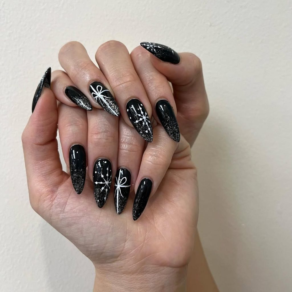 Sparkle Nails with White Starburst Art