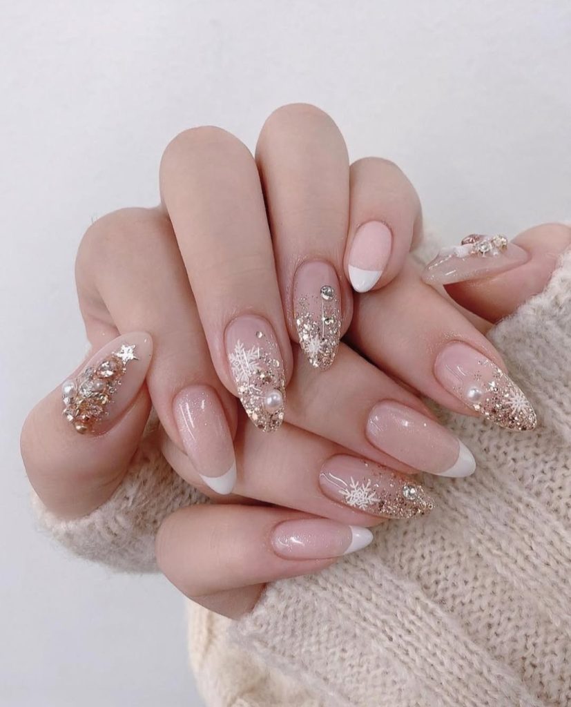 Pearl French with Gold Snowflakes