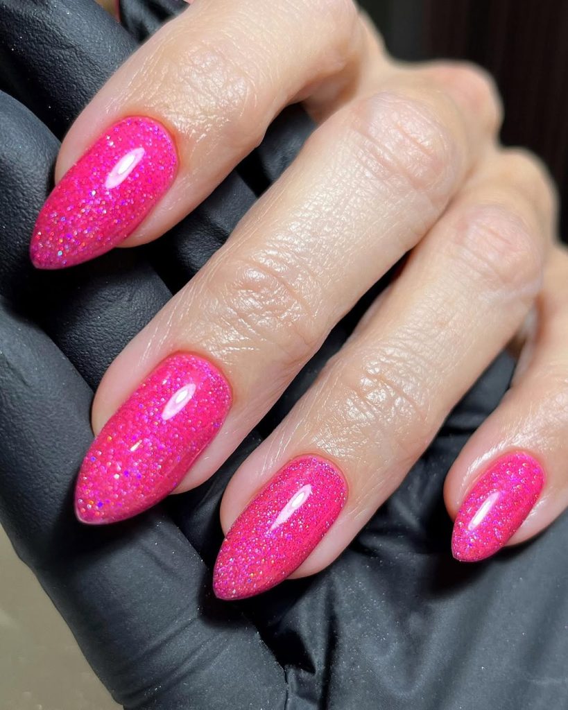 Hot Pink Glitter Christmas Nails