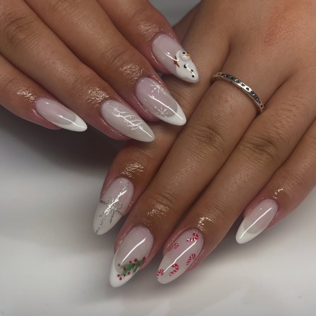 White Nails with Holiday Details