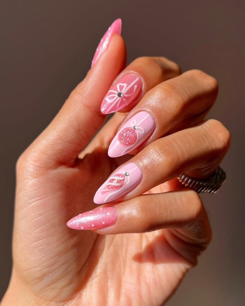 Pink Minimalist Christmas Nails