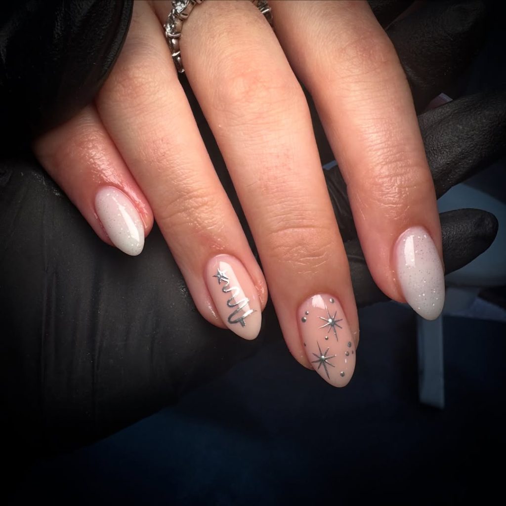 Minimal Silver Star Holiday Nails