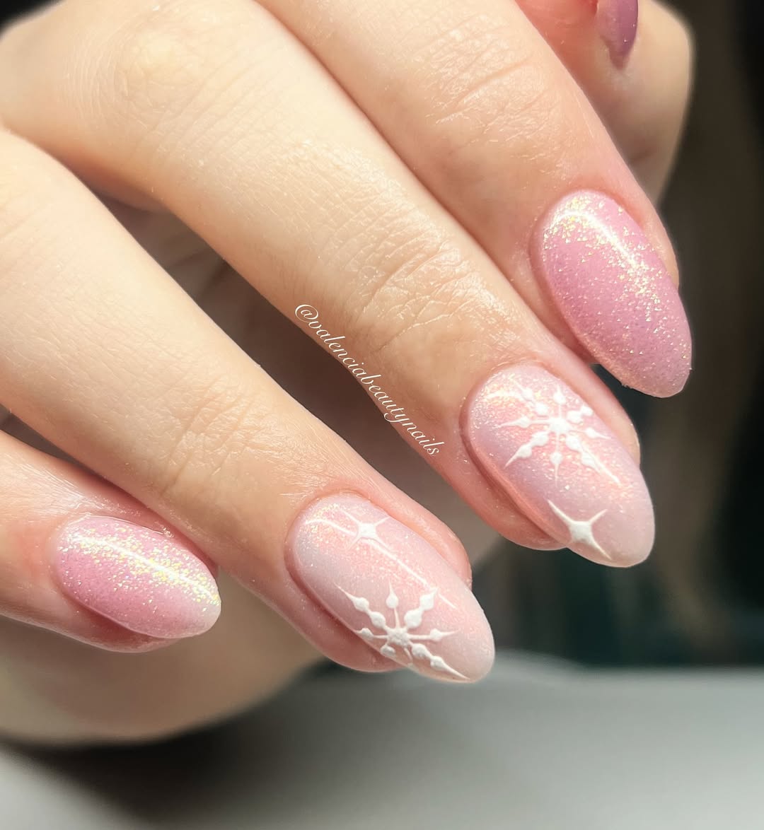 Blush Pink Snowflake Nails