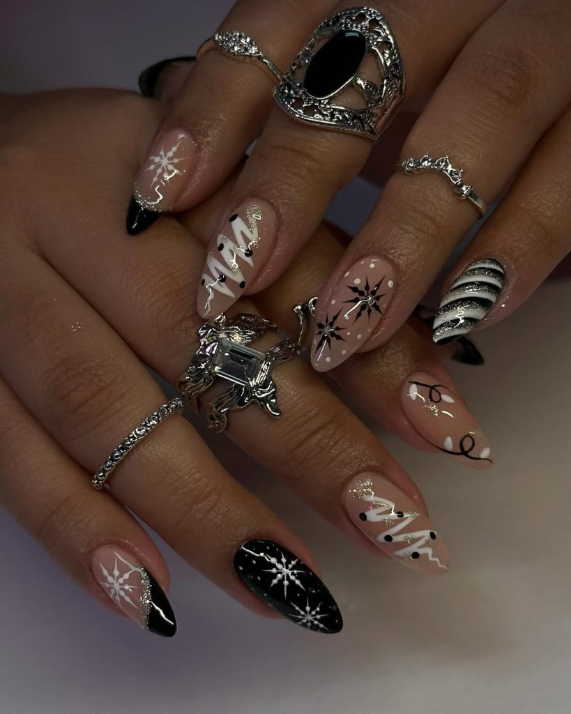 Luxe Black Christmas Nails