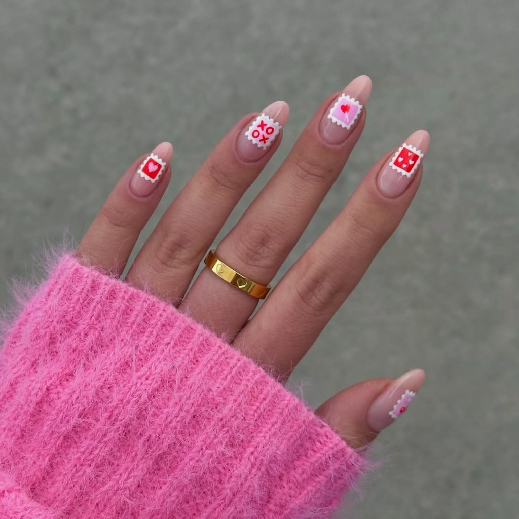Stamp-Inspired Valentine Nails