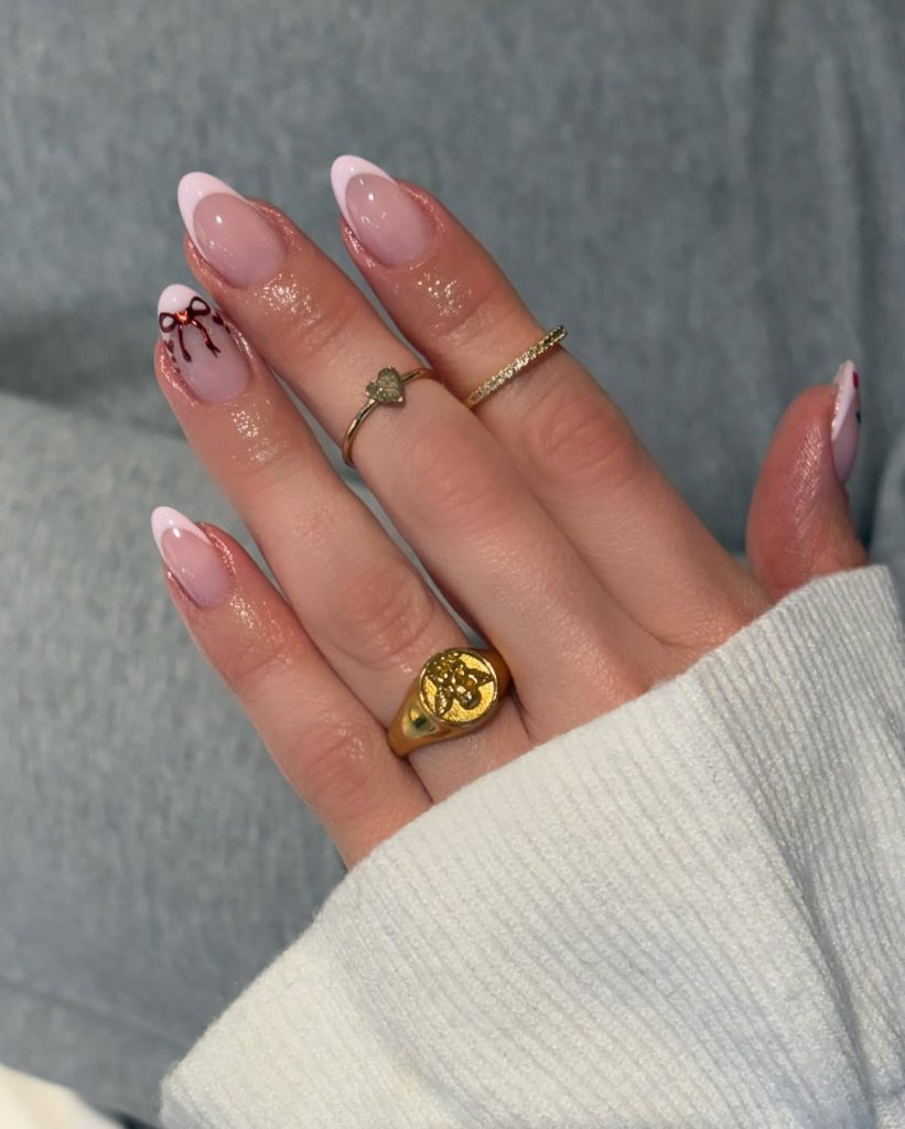 Soft Pink Bow French Tips