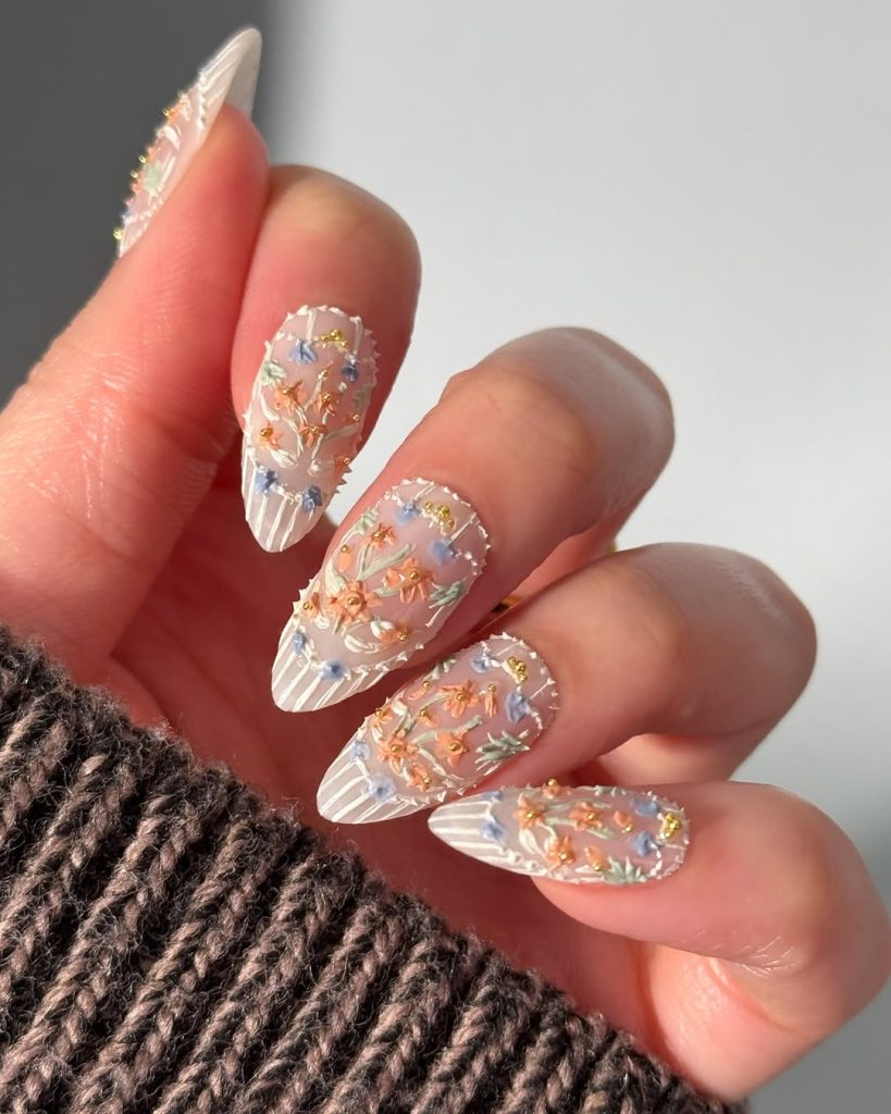 Ivory Floral Nail Art